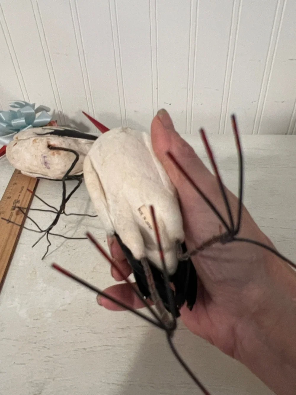Antique Vintage Spun Cotton Stork Bird Christmas Ornament Germany 1930s plus